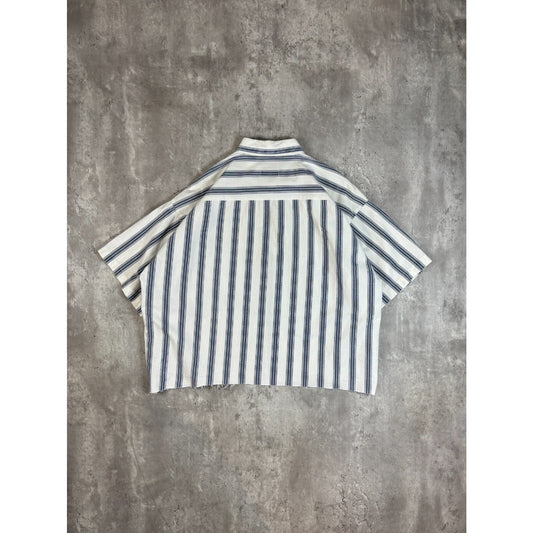 Vintage Shades Striped Single Pocket Short Sleeve Cropped Button Up Shirt Size XL