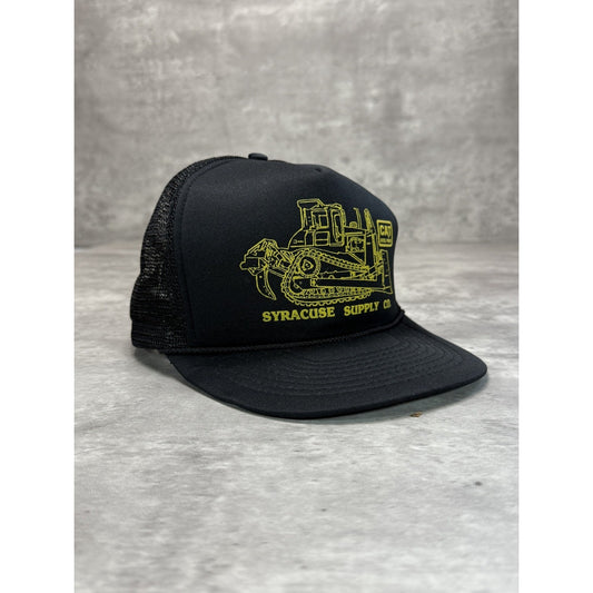 Vintage 80s Syracuse Supply Co. CAT Graphic Trucker Snapback Hat OSFA