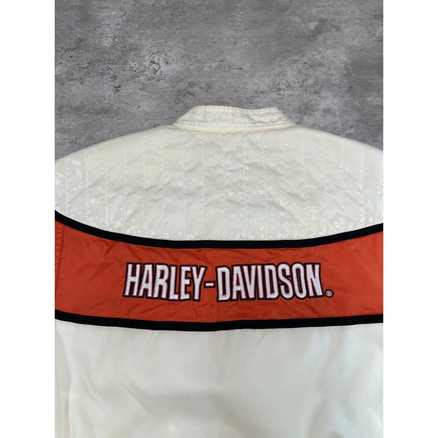 Vintage Womens Harley Davidson Embroidered Logo Full Zip Cafe Racer Jacket Large