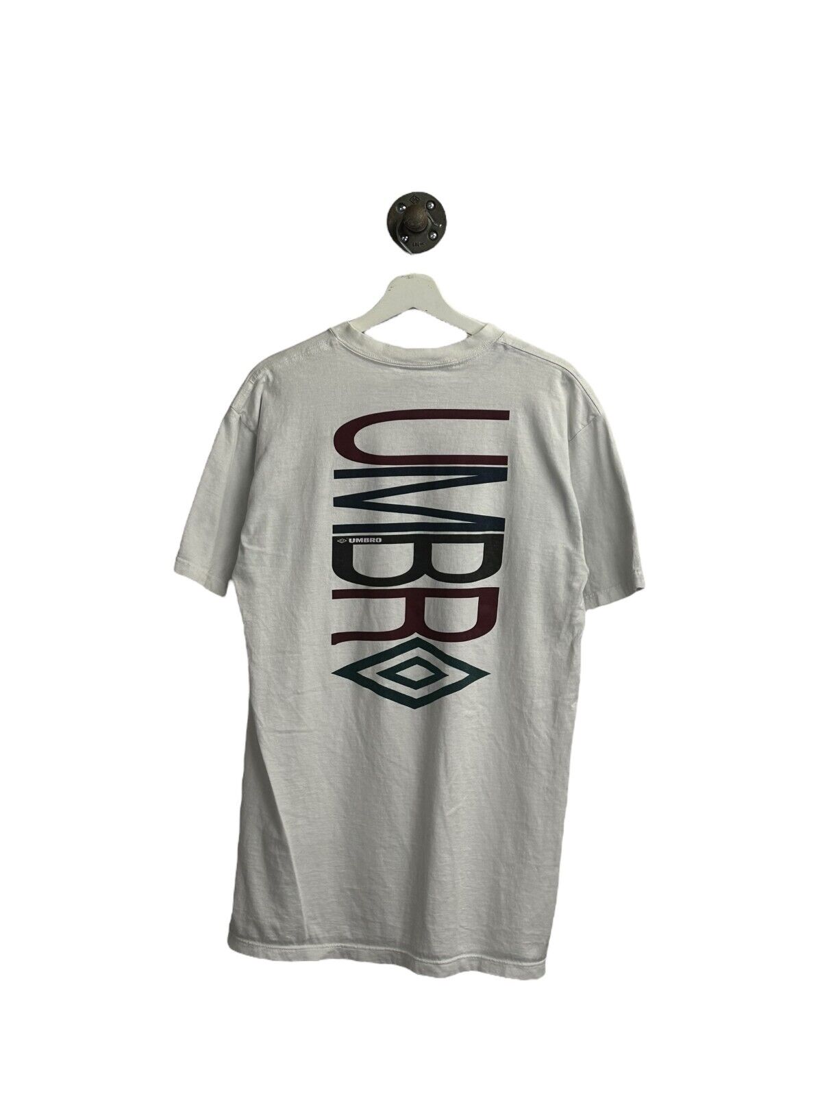 Vintage 90s Umbro Soccer Spellout Logo Graphic T-Shirt Size Large White