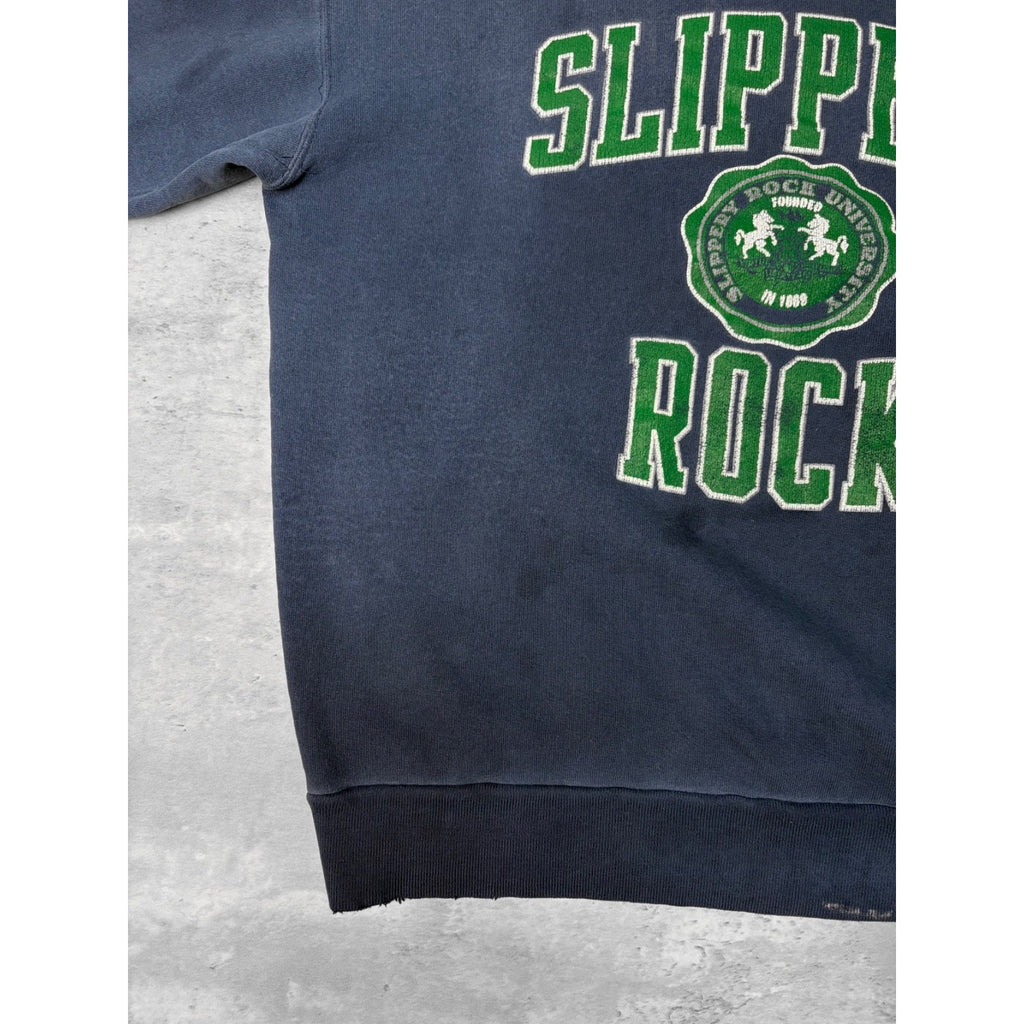 Vintage 90s Slippery Rock NCAA Arc Spellout Crest Graphic Sweatshirt Size XL