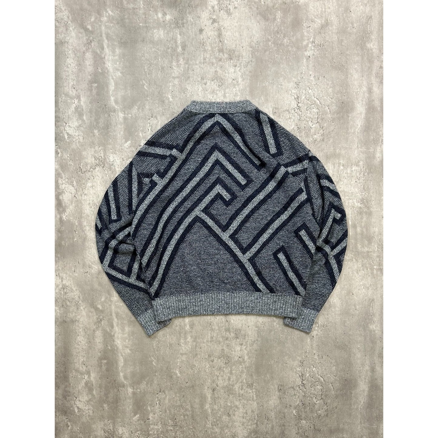 Vintage 90s Abstract Print Pullover Ribbed Knit Sweater Size Large