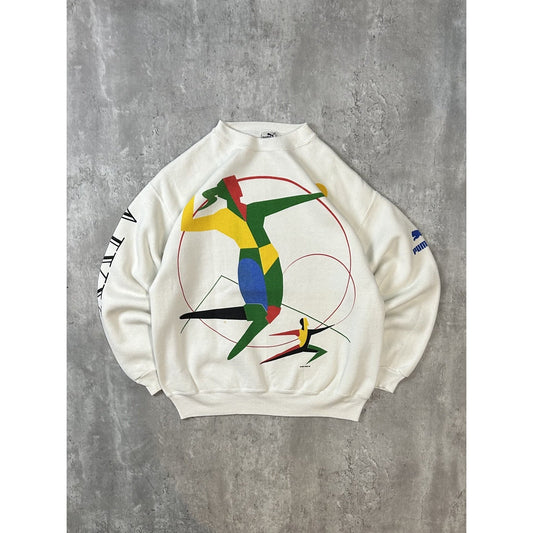 Vintage 1987 Puma Sport All Over Print Graphic Sweatshirt Sweatshirt Size Large
