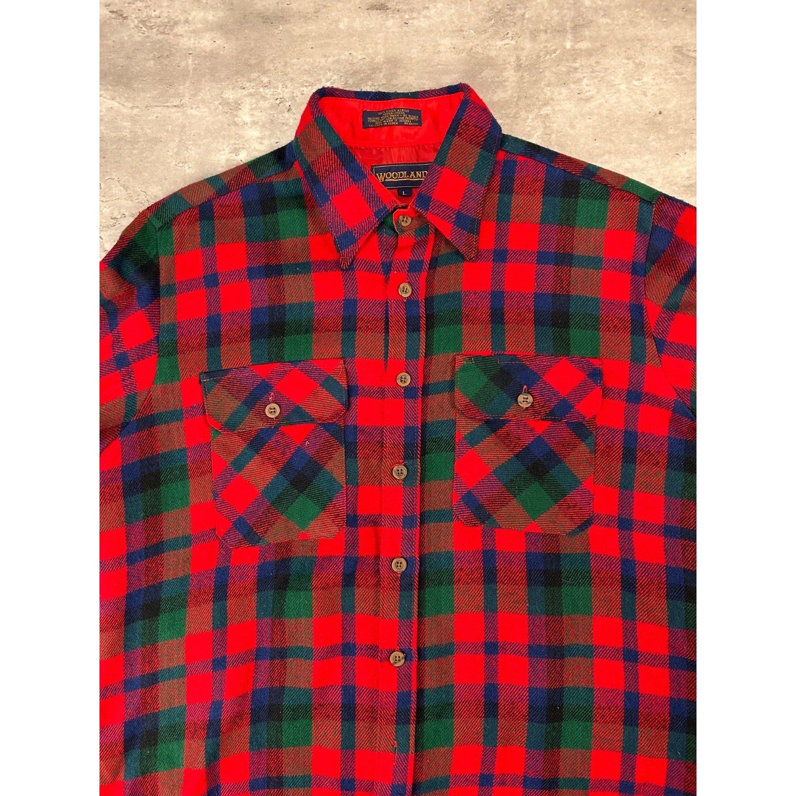 Vintage 90s Woodland Plaid Long Sleeve Double Pocket Button Up Shirt Size Large