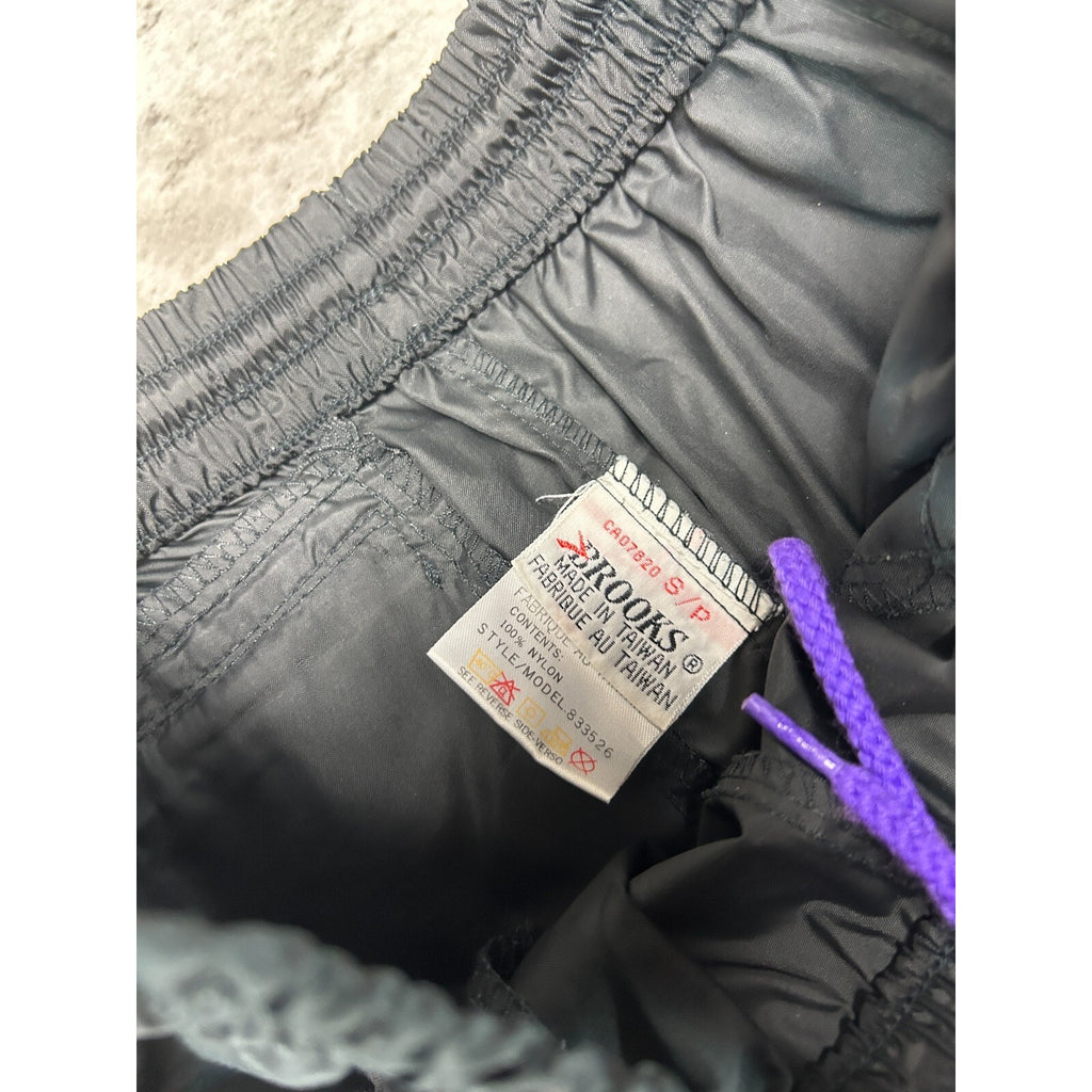 Vintage 90s Brooks Two Tone Embroidered Logo Nylon Track Pants Size Small Black