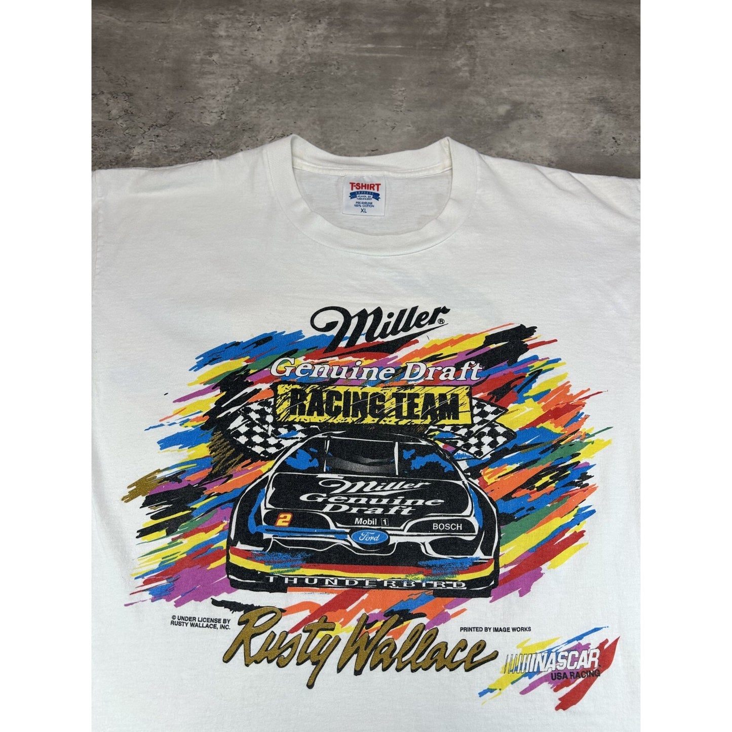 Vintage 90s Rusty Wallace #2 Miller Racing Nascar Art Graphic T-Shirt Size XL