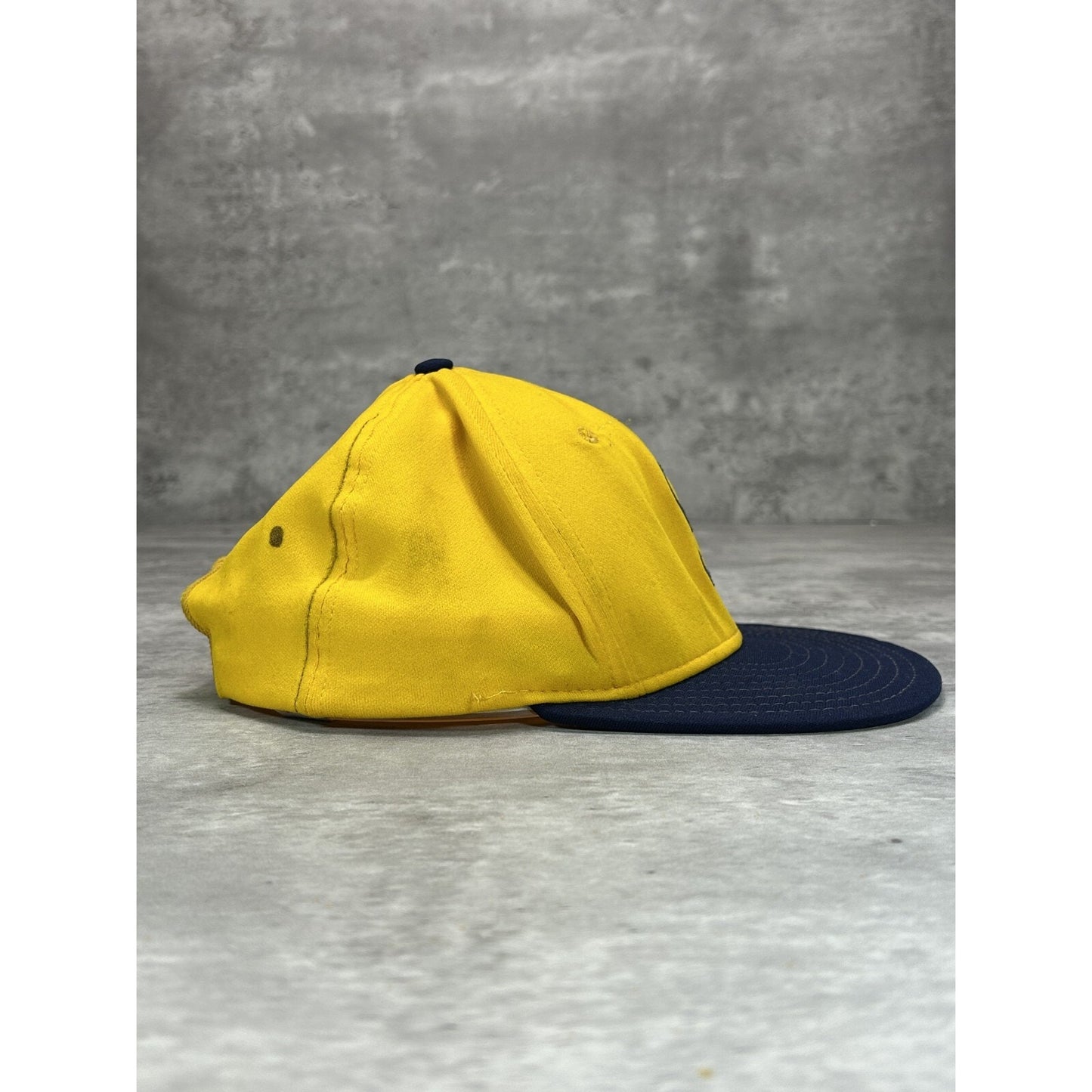 Vintage 1980s Embroidered S Two Tone Snapback Hat OSFA Yellow/Navy Blue