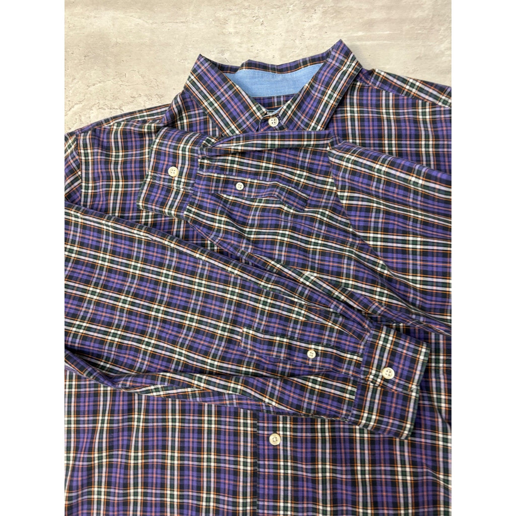 Vintage Chaps Embroidered Crest Plaid Cropped Button Up Shirt Size XL