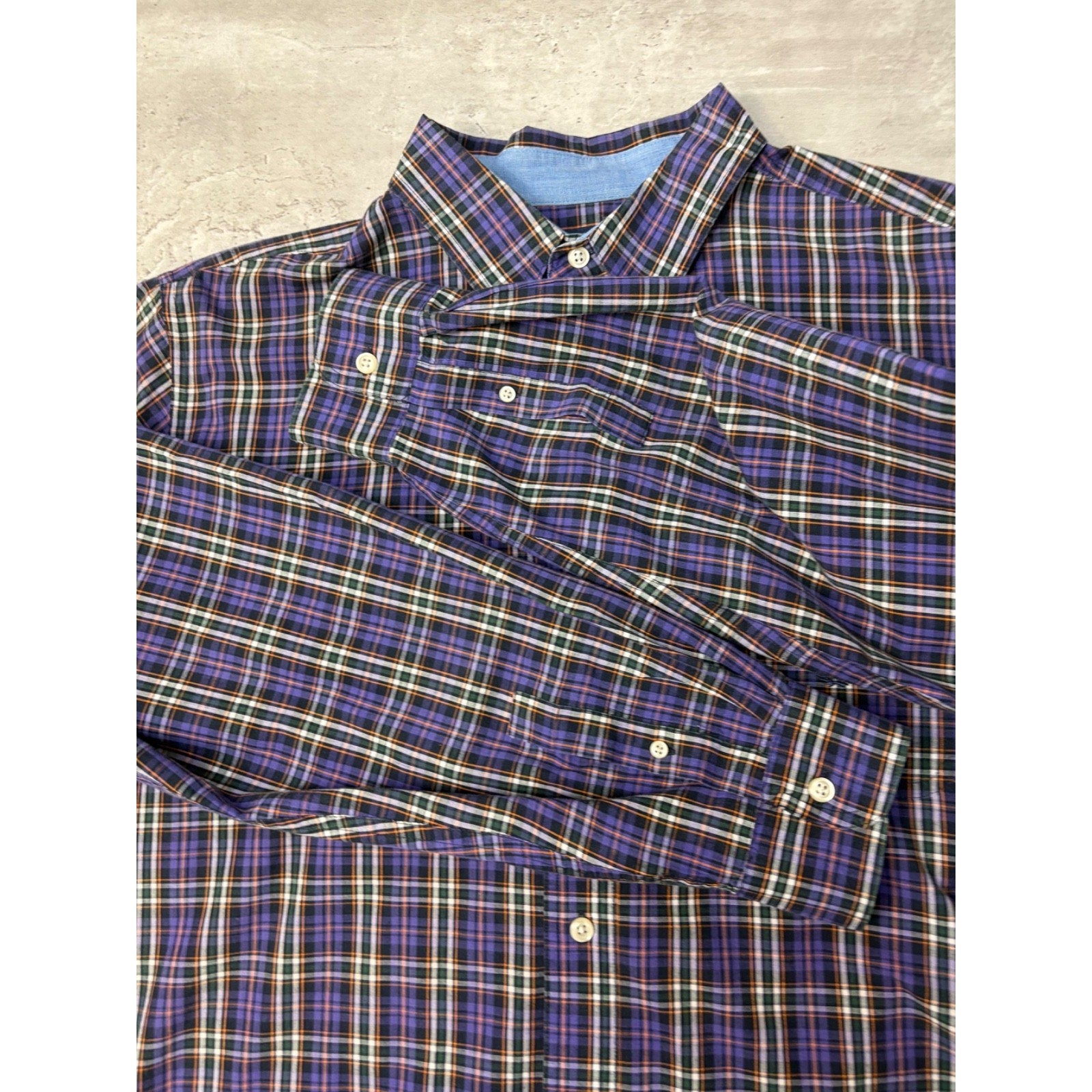 Vintage Chaps Embroidered Crest Plaid Cropped Button Up Shirt Size XL