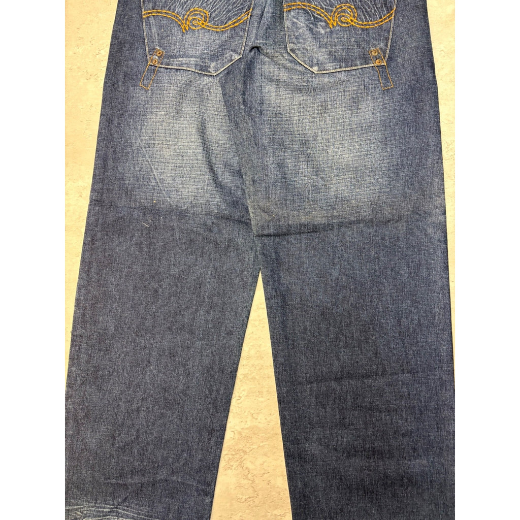 Vintage Y2K Rocawear Embroidered Pocket Logo Dark Wash Denim Pants Size 30x31