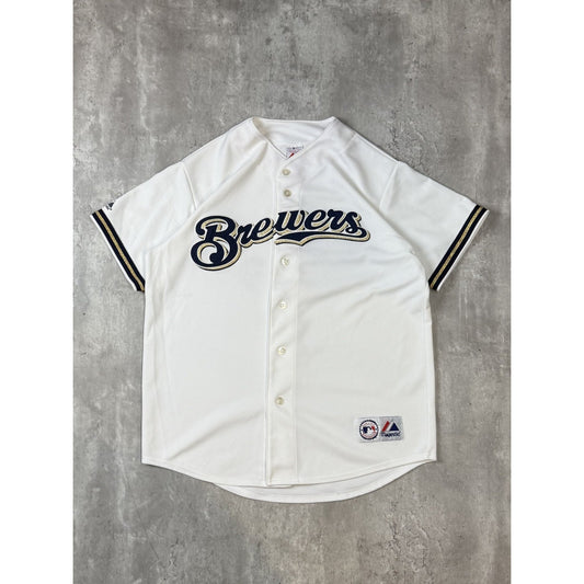 Vintage Milwaukee Brewers MLB Stitched Majestic Baseball Jersey Size Large