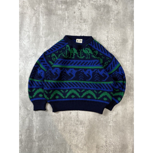 Vintage 90s Hysport Animal All Over Print Striped Pullover Knit Sweater Sz Large