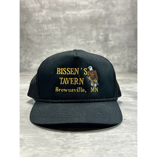 Vintage Bissen Tavern Bald Eagle Embroidered Trucker Snapback Hat OSFA Black