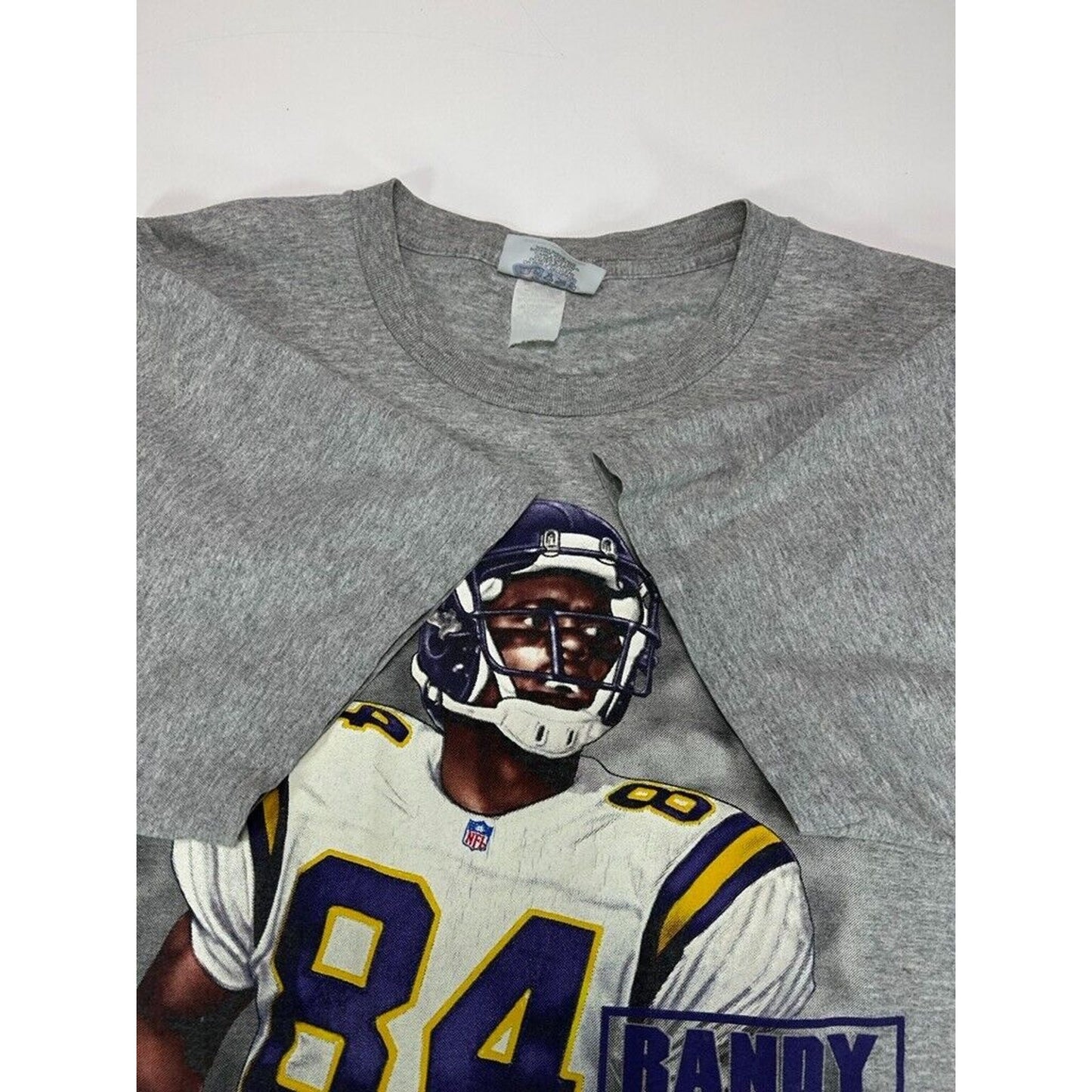 Vintage 1999 Randy Moss #84 Minnisota Vikings NFL Player Graphic T-Shirt Size XL