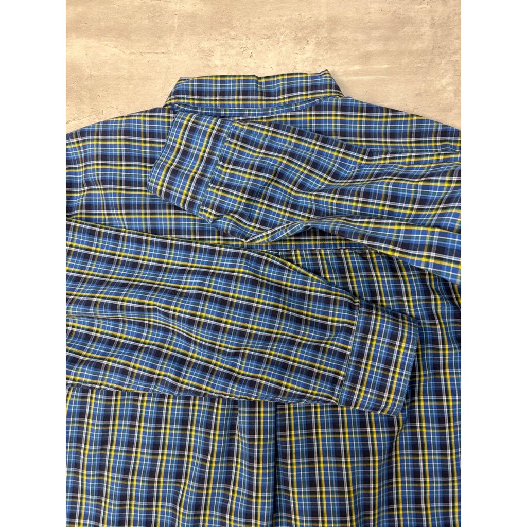 Vintage Chaps Embroidered Crest Plaid Cropped Button Up Shirt Size Large