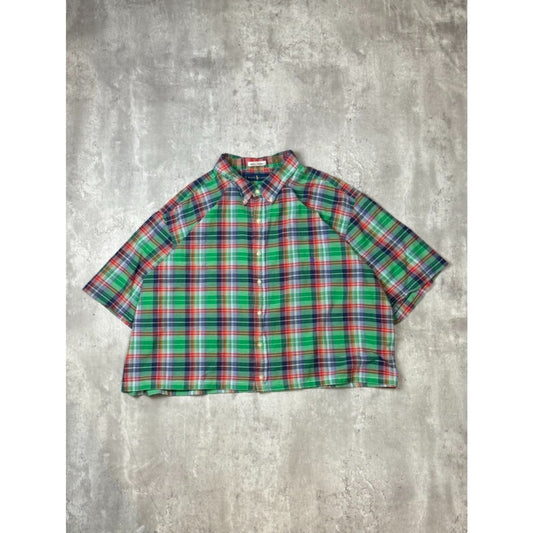 Vintage Polo Ralph Lauren Plaid Reworked Cropped Button Up Shirt Size 3XL