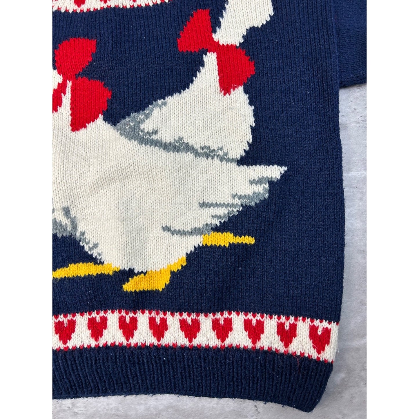 Vintage 90s Duck Graphic Heart Striped Pullover Knit Sweater Size Large