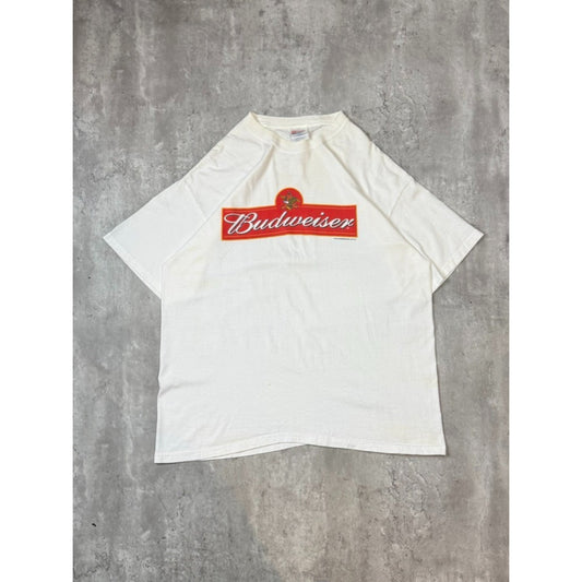 Vintage 2000 Budweiser Graphic Spellout Beer Promo T-Shirt Size XL White