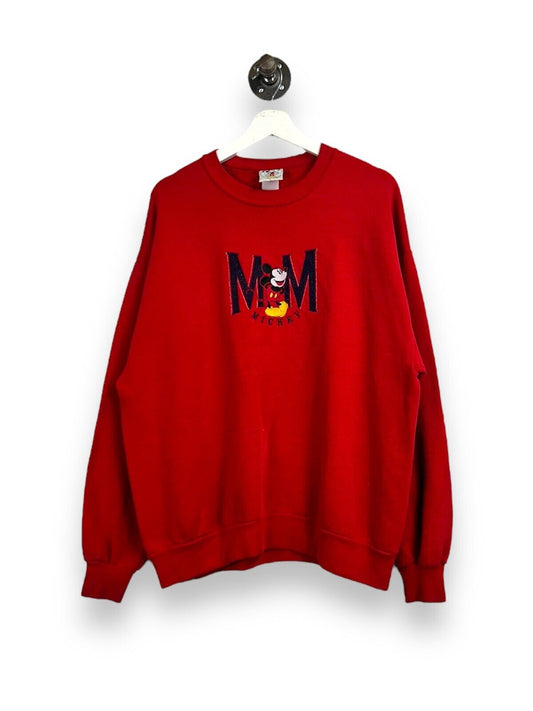 Vintage Disney Mickey Mouse Embroidered Cartoon Character Sweatshirt Size XL Red