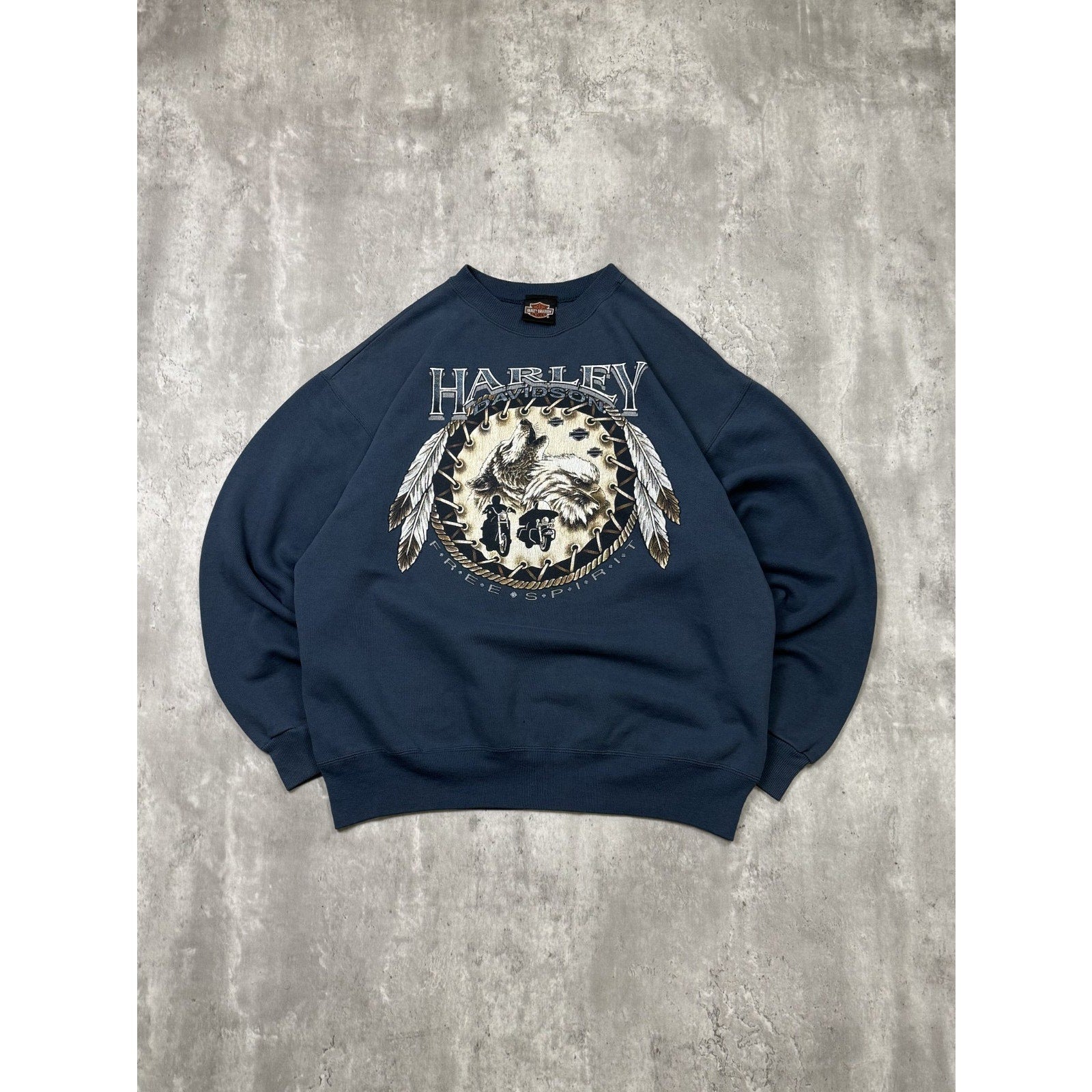 Vintage Harley Davidson Free Spirit Bald Eagle Wolf Graphic Sweatshirt Size XL