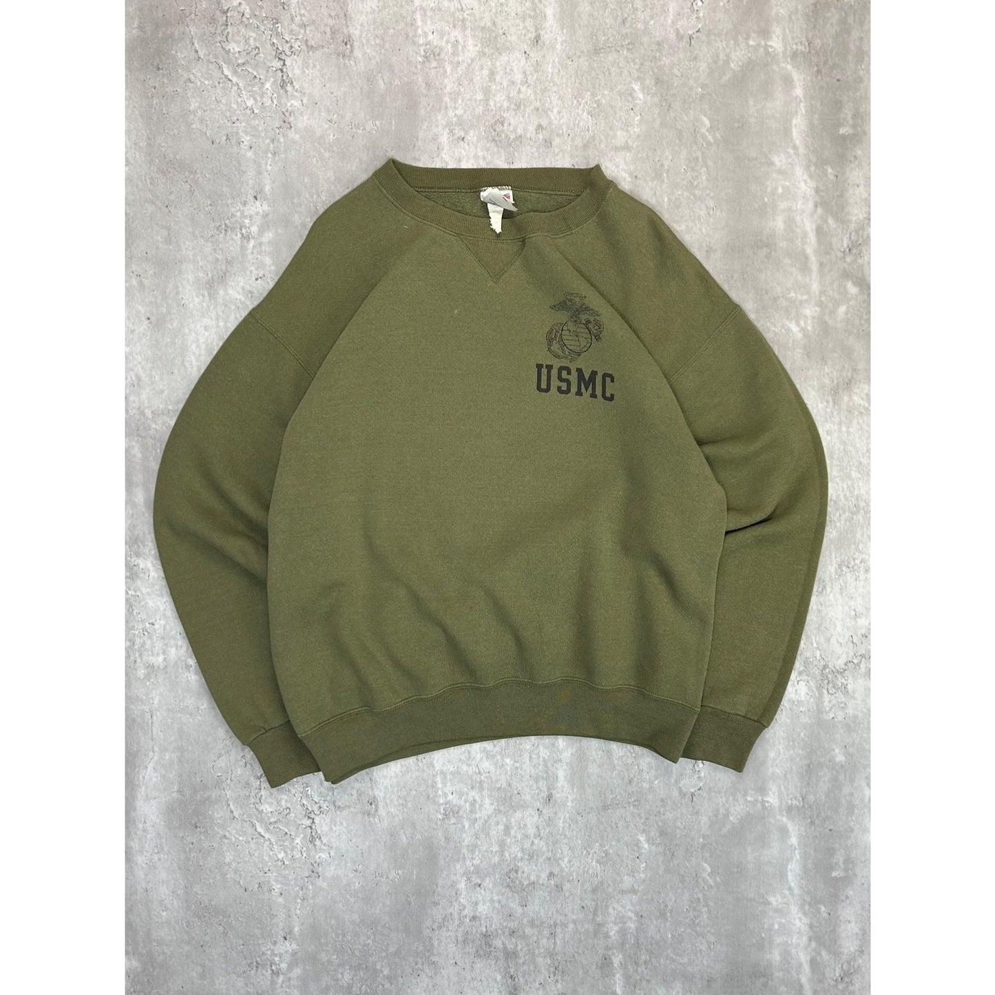 Vintage 90s USMC Military Crest Graphic Sweatshirt Size Medium Green