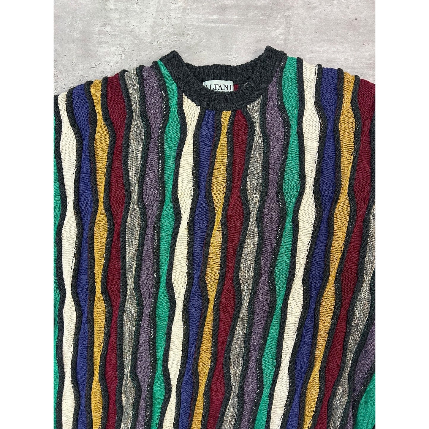 Vintage 90s Alfani 3D Striped Print Pullover Knit Sweater Size XL