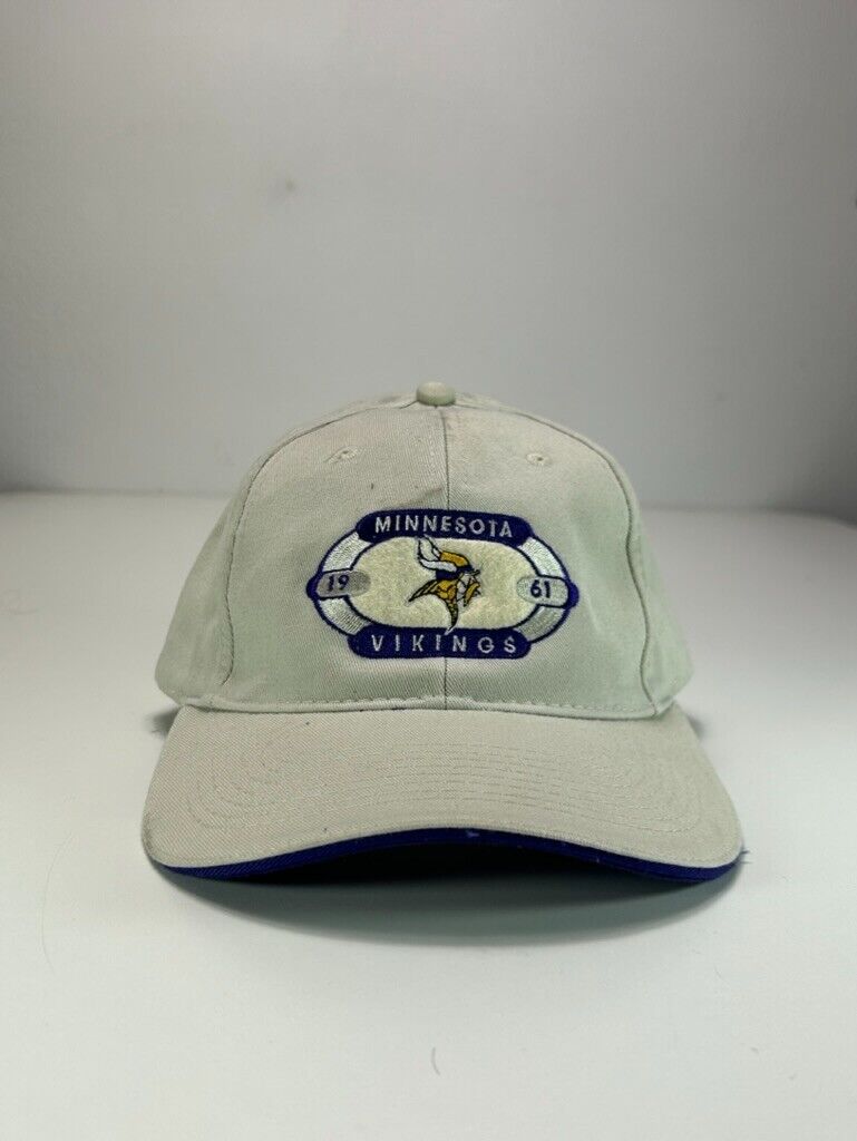 Vintage 90s Minnesota Vikings NFL Embroidered Strapback Hat OSFA Beige