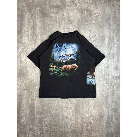Vintage Bald Eagle Grizzly Bear Animal Nature Graphic AOP T-Shirt Size XL