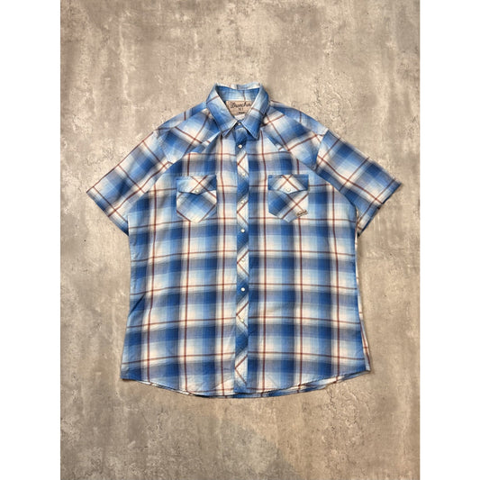 Vintage 80s Wrangler Wrancher Plaid Pearl Snap Short Sleeve Button Up Shirt XLT