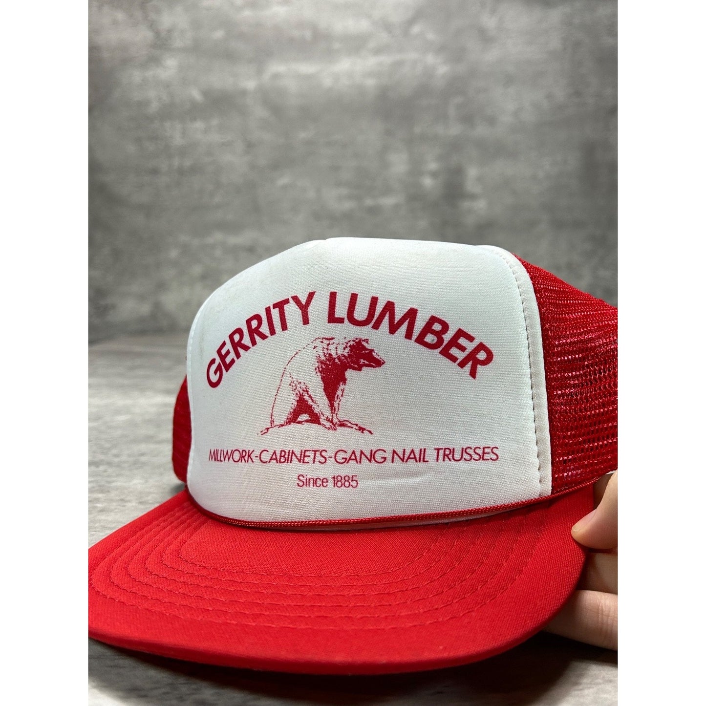 Vintage 80s/90s Gerrity Lumber Bear Graphic Spellout Trucker Snapback Hat OSFA