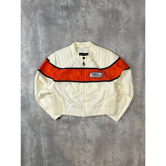 Vintage Womens Harley Davidson Embroidered Logo Full Zip Cafe Racer Jacket Large