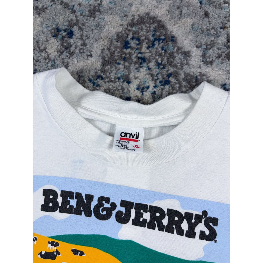 Vintage 1990 Ben & Jerry's Vermont's Finest Cow Graphic T-Shirt Size XL