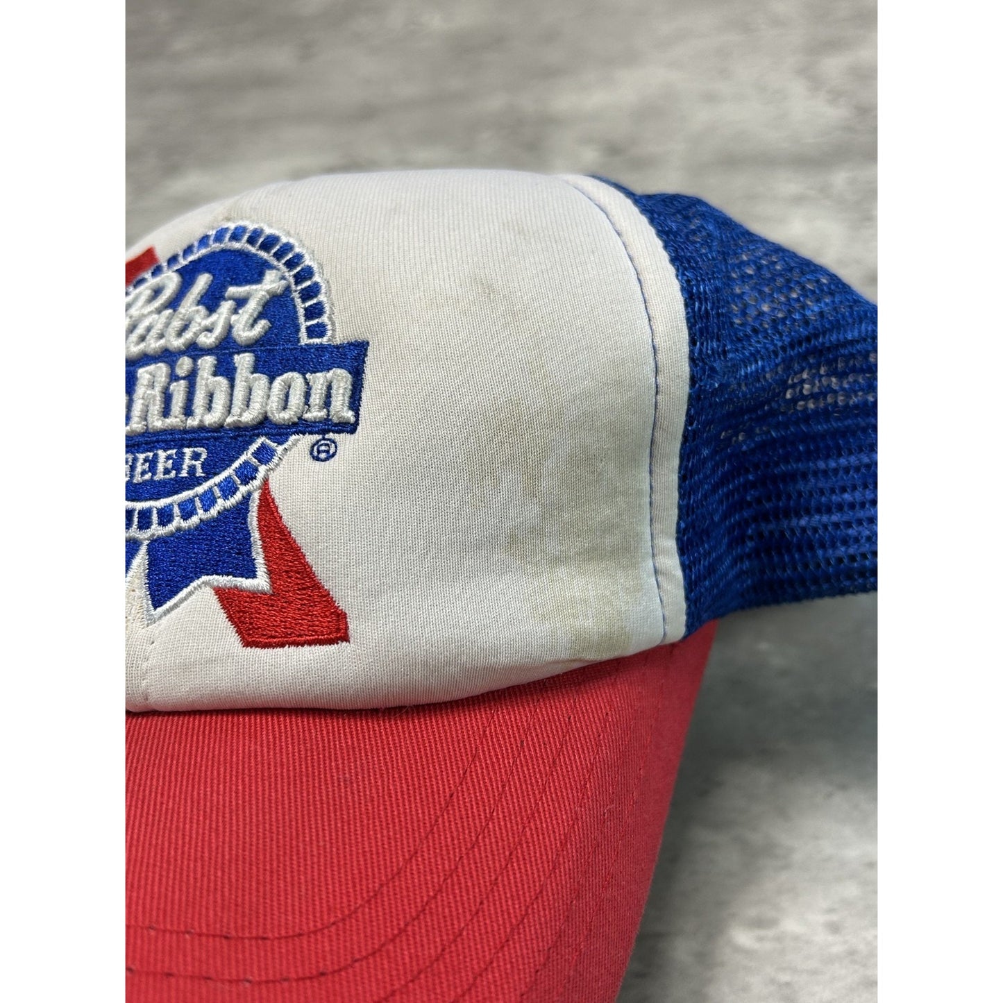 Vintage 90s Pabst Blue Ribbon Embroidered Beer Promo Trucker Snapback Hat OSFA