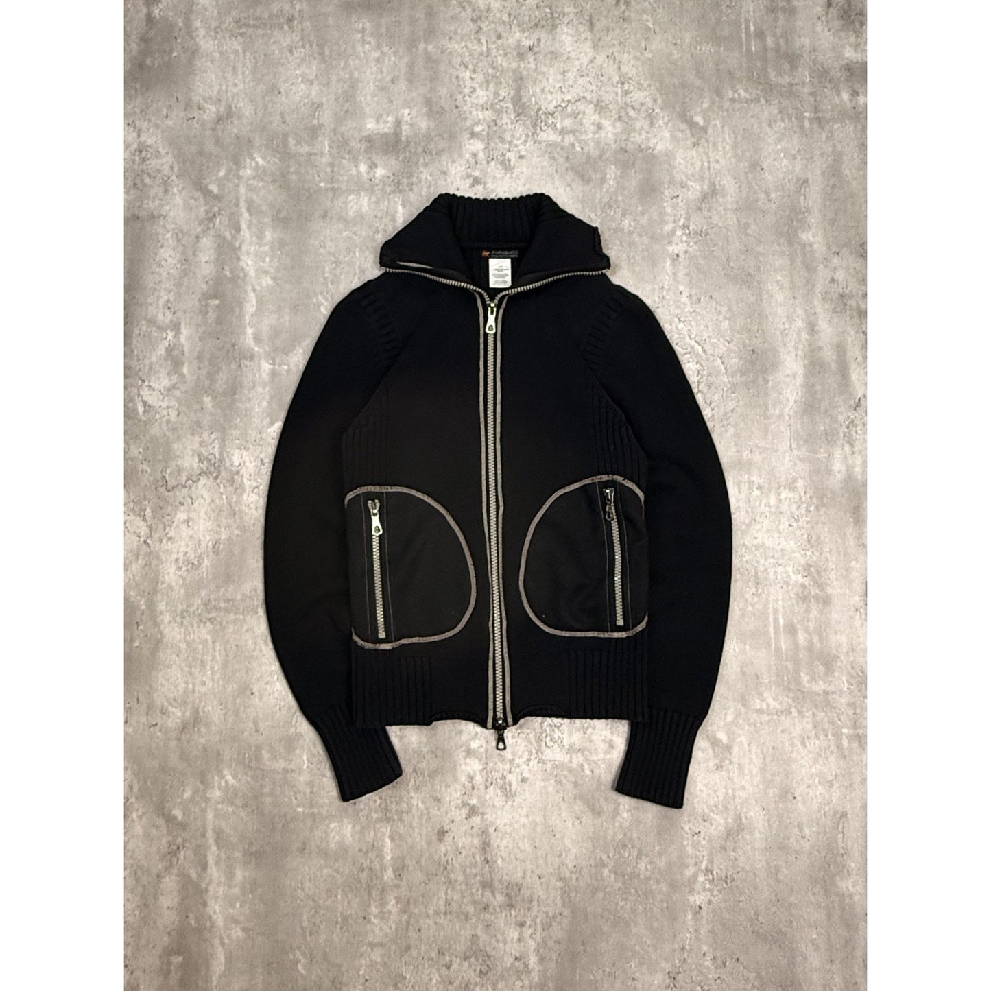 Vintage Parasuco Contrast Stitch Full Zip Collared Knit Sweater Size Small