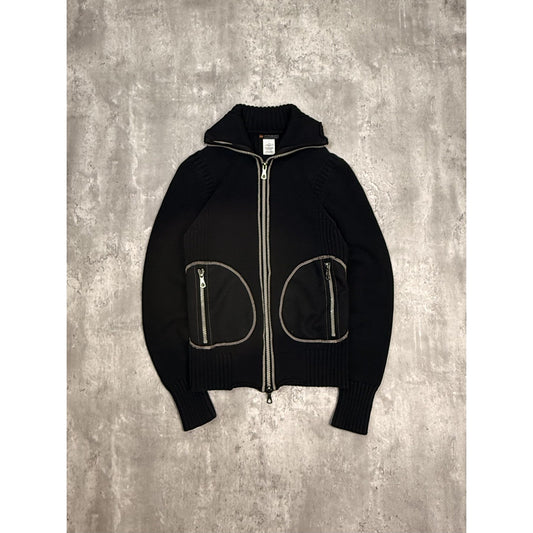 Vintage Parasuco Contrast Stitch Full Zip Collared Knit Sweater Size Small