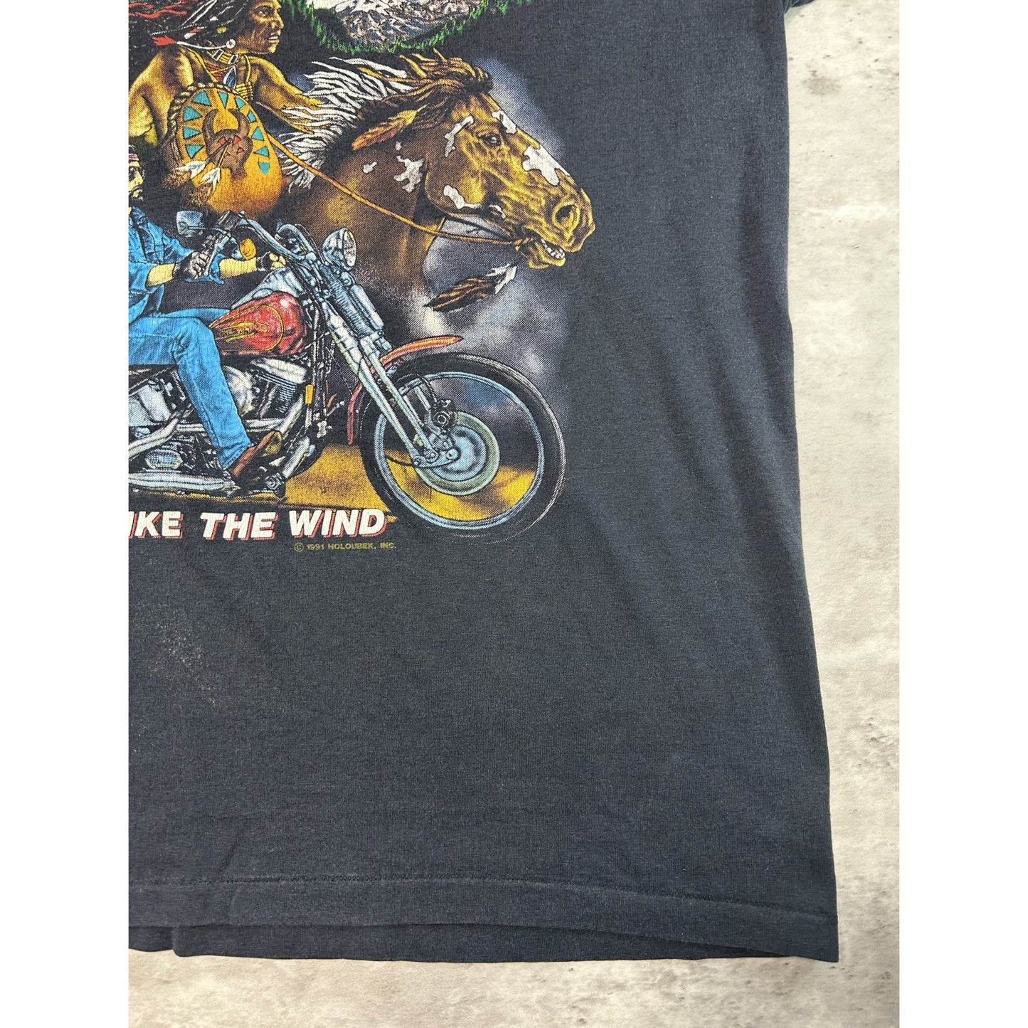 Vintage 1991 Harley Davidson Ride Like The Wind Motorcycle Graphic T-Shirt Large