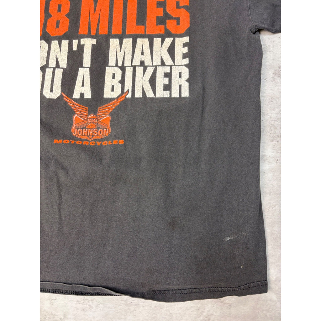 Vintage Big Johnson Motorcycles Spellout Slogan Graphic T-Shirt Size XL