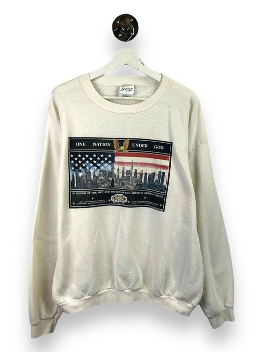 Vintage 1997 One Nation Under God Armed Forces Skyline Sweatshirt Size Large