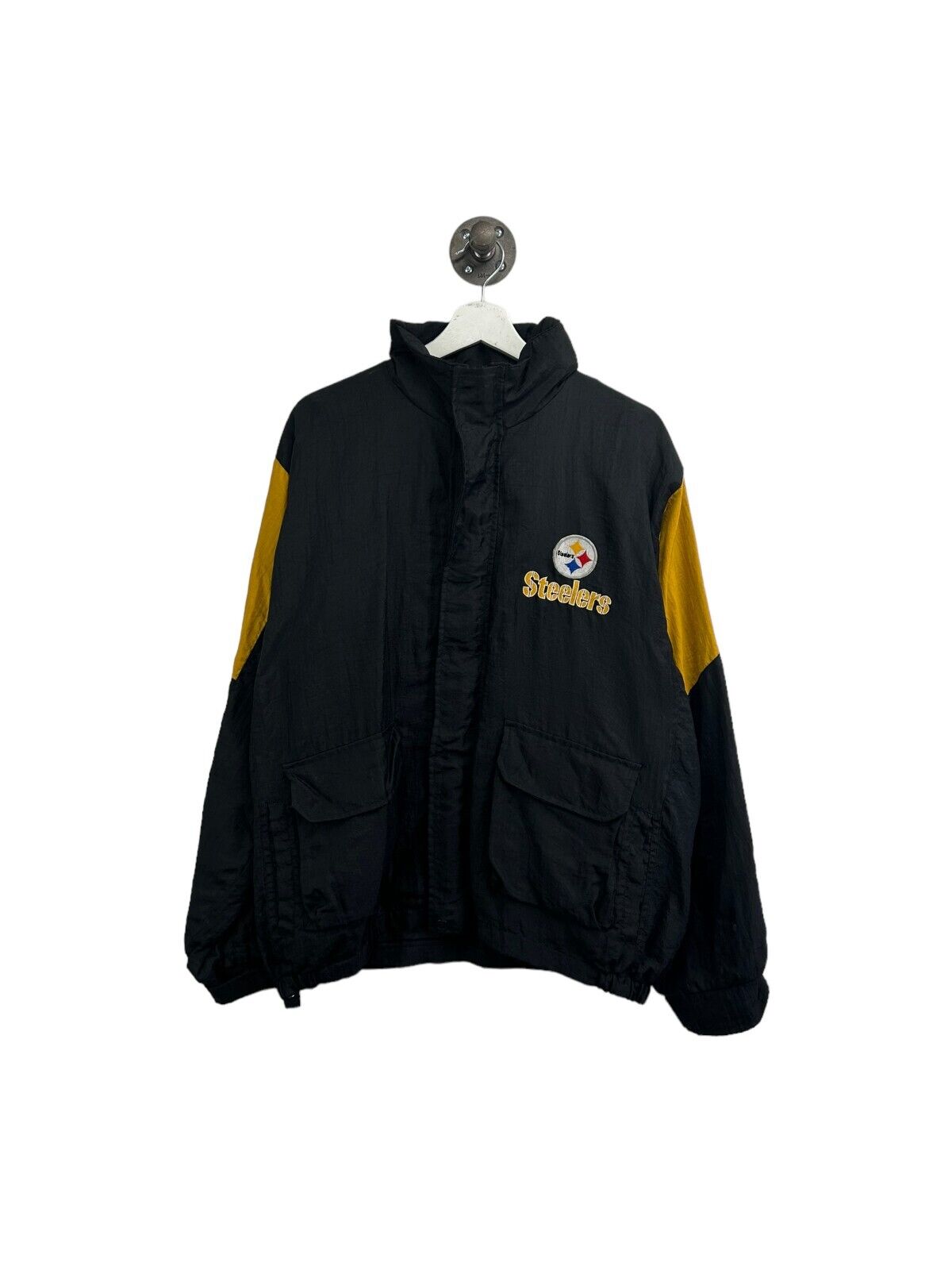 Vintage 90s Pittsburgh Steelers NFL Embroidered Spellout Nylon Jacket Size Small