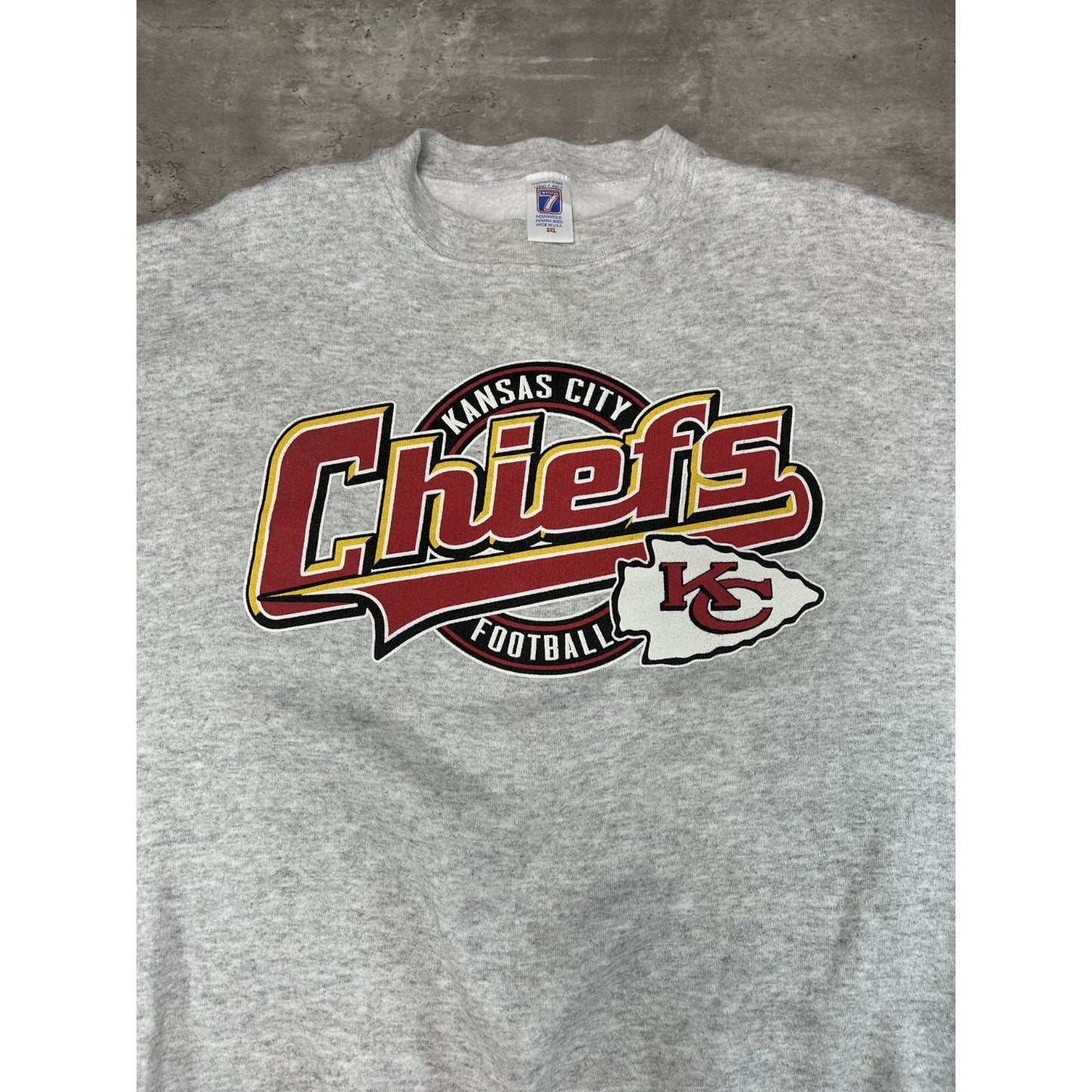 VTG 90s Kansas City Chiefs NFL Graphic Logo Spellout Football Sweatshirt Sz 3XL
