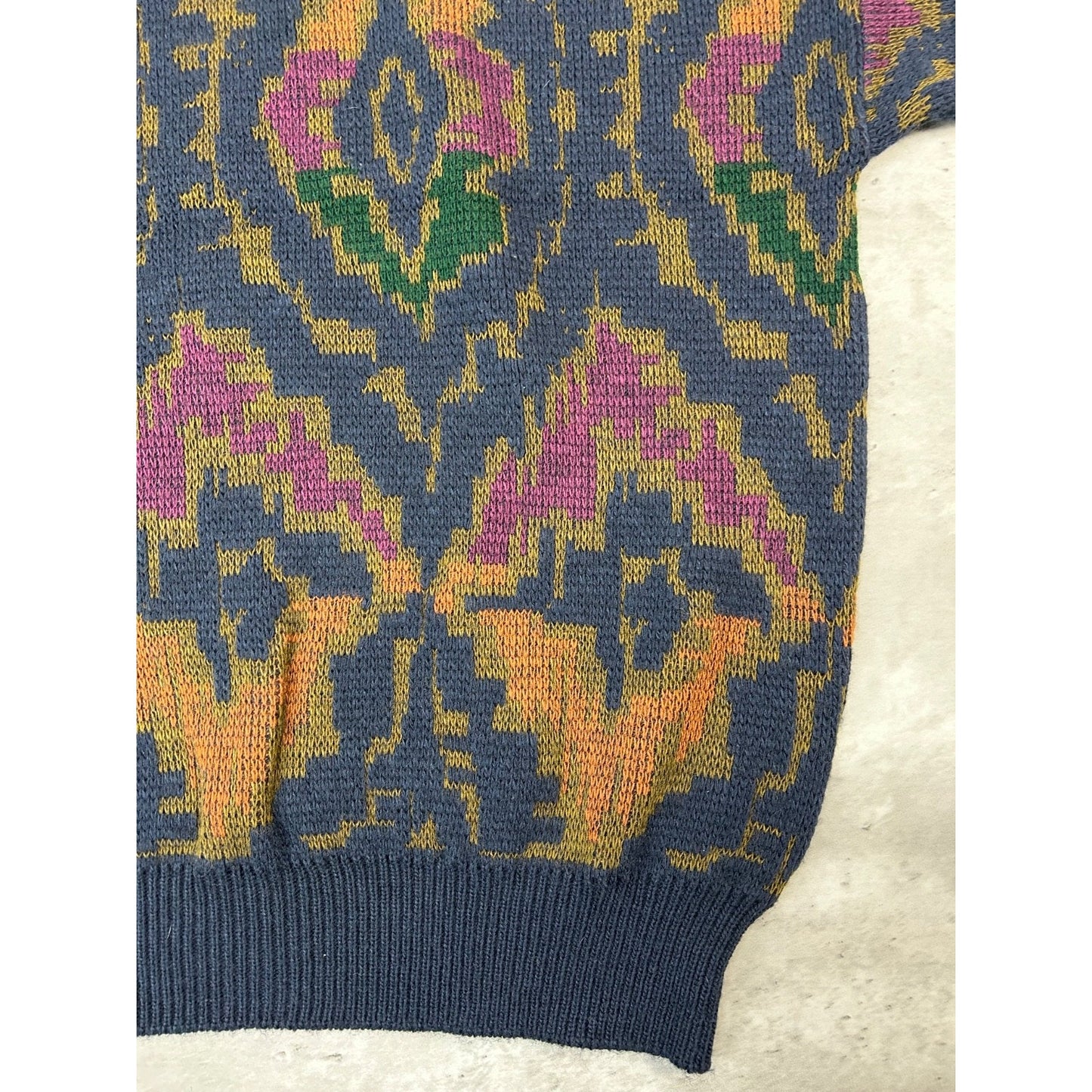 Vintage 90s Abstract Print Pullover Ribbed Knit Sweater Size Large
