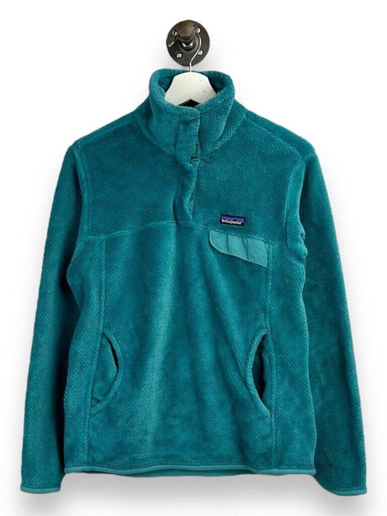 Vintage Patagonia Embroidered Logo SnapT Fleece Sweatshirt Size Medium Teal