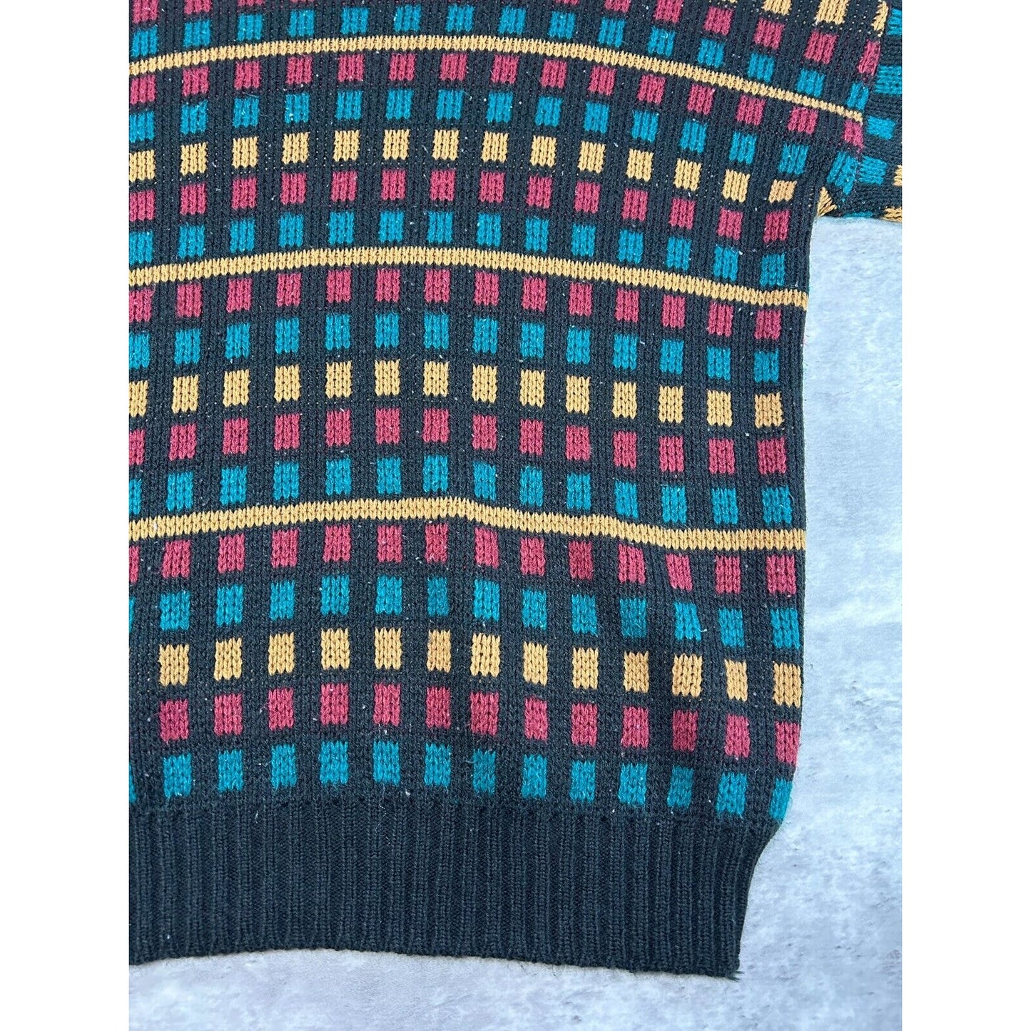 Vintage 90s Edison Geometric Print Ribbed Pullover Knit Sweater Size Large