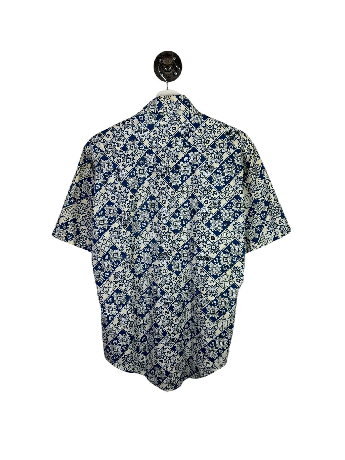 Vintage 60s/70s Open Door Geometric Print Short Sleeve Button Up Shirt Sz Medium