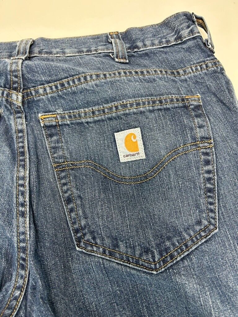 Carhartt Loose Fit Straight Leg Medium Wash Denim Work Wear Pants Size 34W Blue