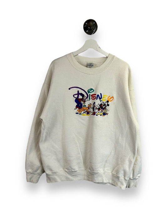 Vintage 90s Disney Mickey & Friends Embroidered Graphic Sweatshirt Size XL White