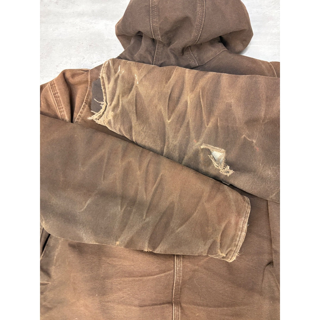 Vintage Carhartt Fleece Lined Canvas Brown Hooded Detroit Jacket Size Large