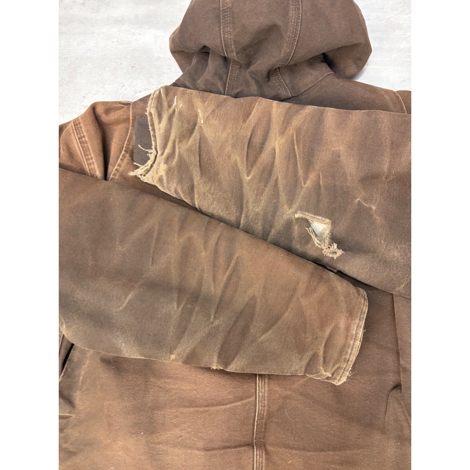 Vintage Carhartt Fleece Lined Canvas Brown Hooded Detroit Jacket Size Large