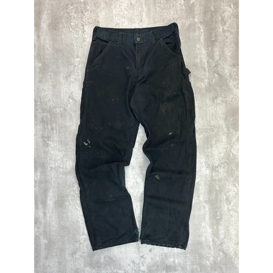 Vintage Carhartt Plaid Lined Canvas Workwear Carpenter Pants Size 30 Black