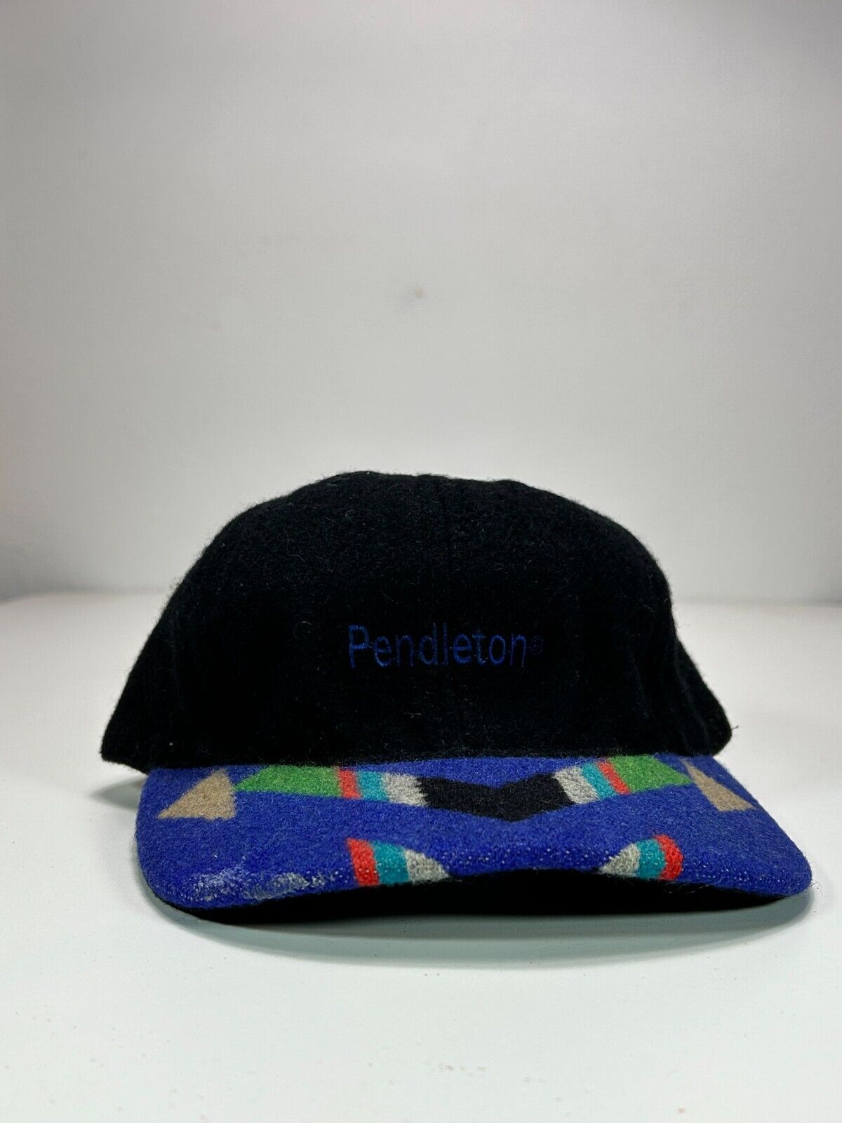 Vintage 90s Pendleton Western Wear Aztec Brim Strapback Hat OSFA Black